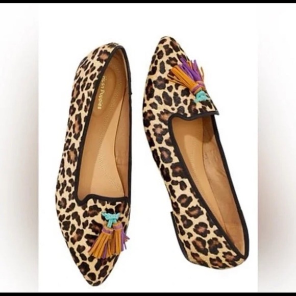 Hush Puppies Sadie Tassel Slip On Leopard Calf Hair Women's Flats - Picture 2 of 4